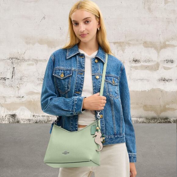Coach NWOT Laurel Shoulder Bag with Seahorse Charm Light Pistachio/Sand - Picture 1 of 8